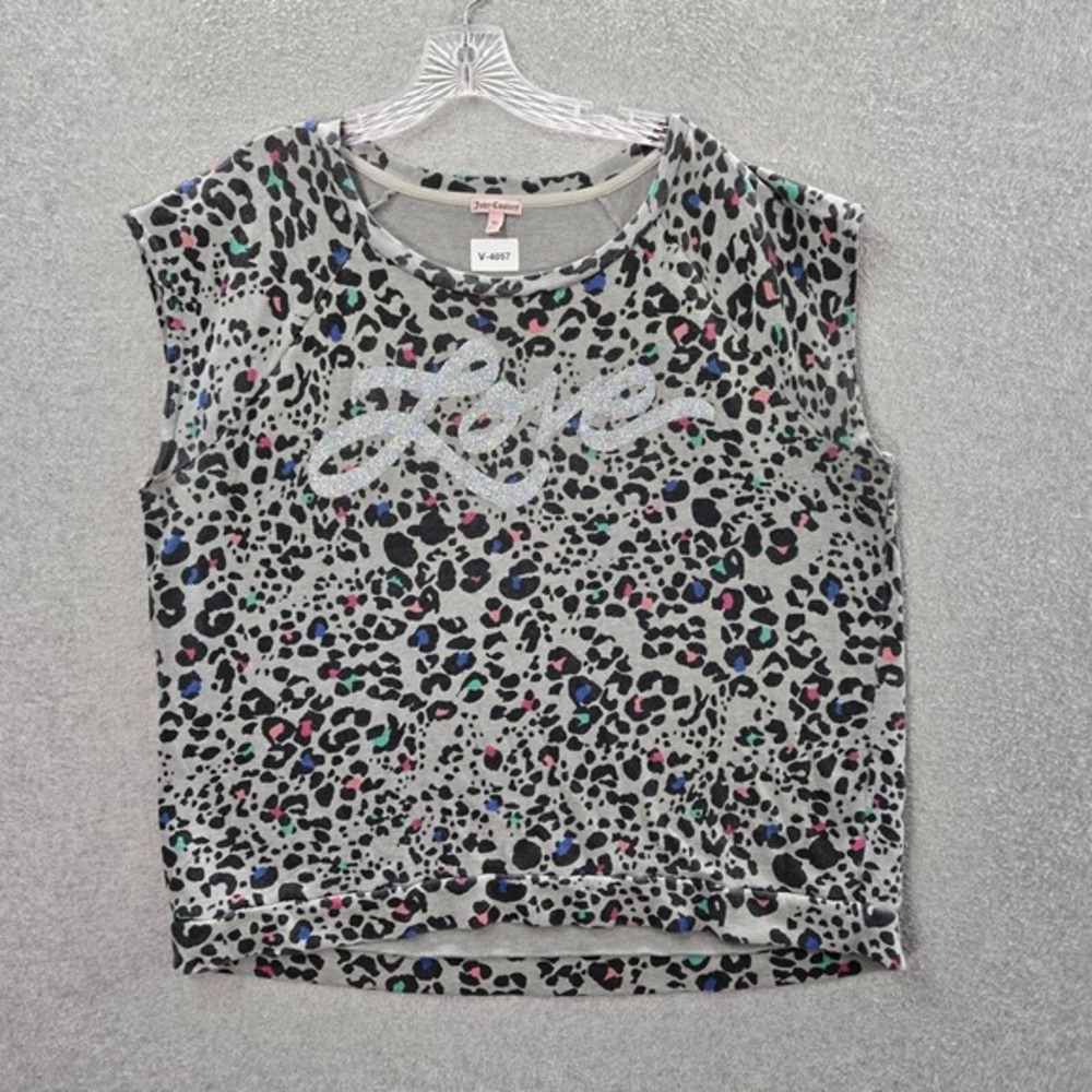 Juicy Couture Women‎ Top XL Gray Leopard Print Sleeveless Shirt Glitter Love